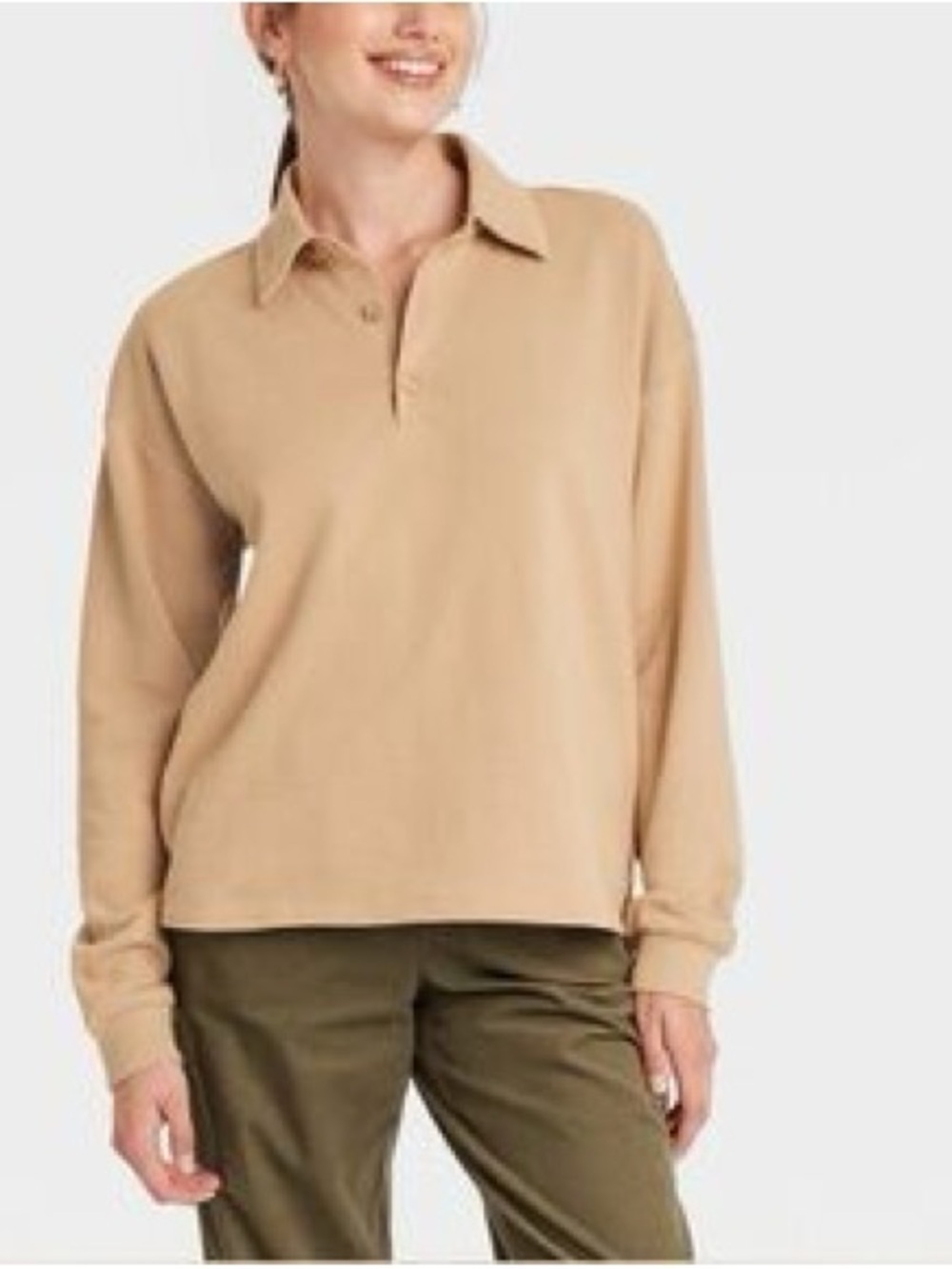 Universal Thread Leisure Studio NWT Beige Long-Sleeve Polo Sweatshirt XS - Picture 1 of 6